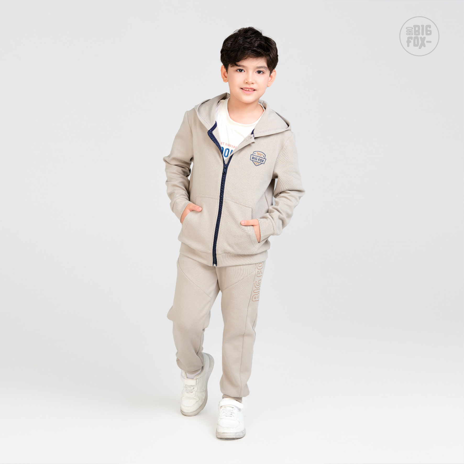 Bộ đồ thể thao kéo khóa cho bé trai size đại Bigfox Miss Meow vải PC cản gió chống nước cỡ 3-11 tuổi