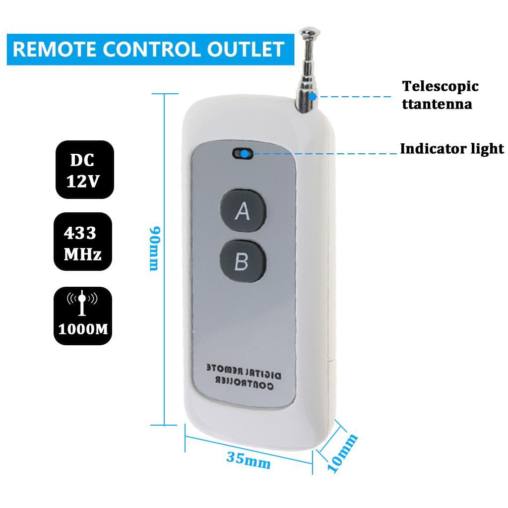 2x 1000M DC12V 433MHz 10A 1 CH RF Relay Smart Wireless Remote Control Switch