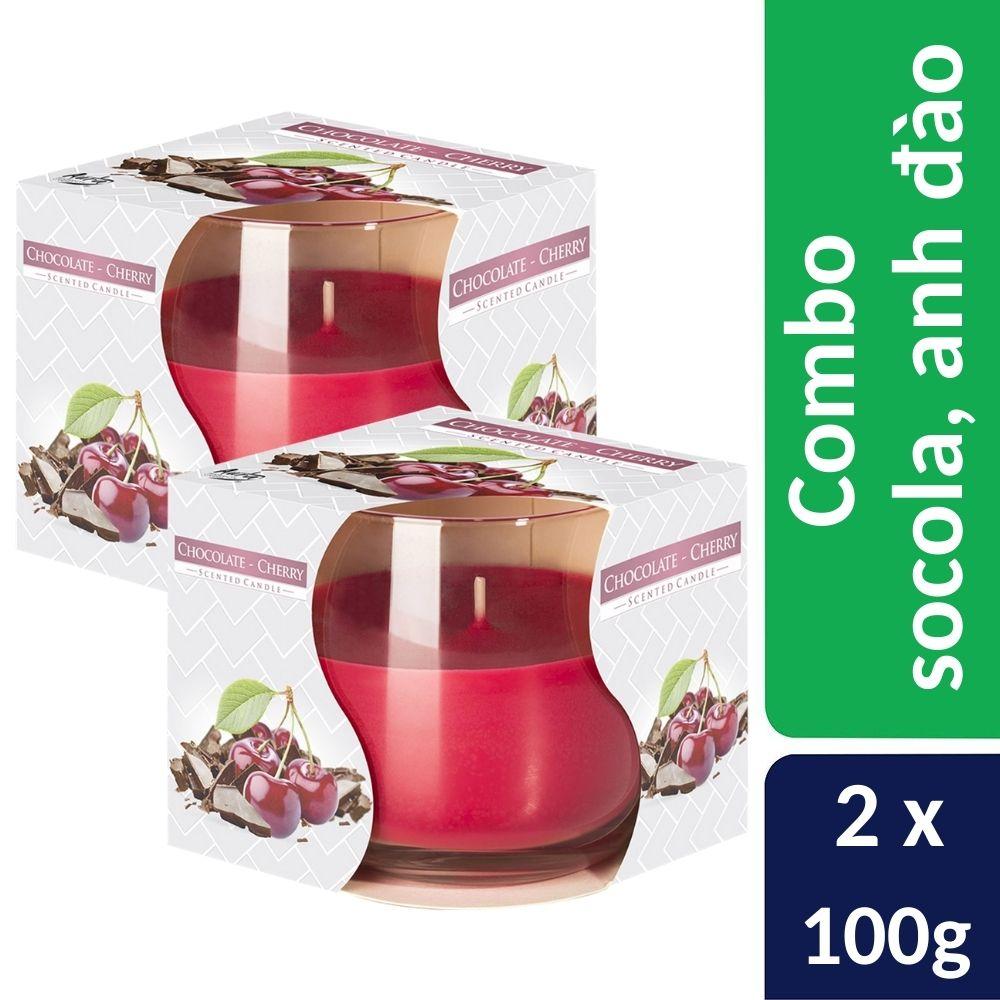 Combo 2 ly nến thơm tinh dầu Bispol Chocolate Cherry 100g - sôcôla, anh đào, nến trang trí, thơm phòng, thư giãn, khử mùi