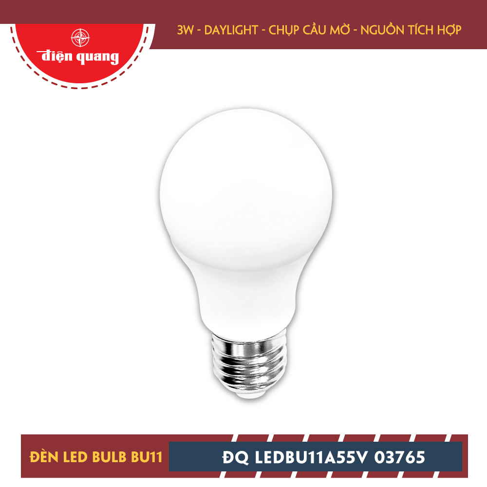 Đèn LED bulb BU11 Điện Quang ĐQ LEDBU11A55V 03765 (3W, daylight, chụp cầu mờ, nguồn tích hợp)