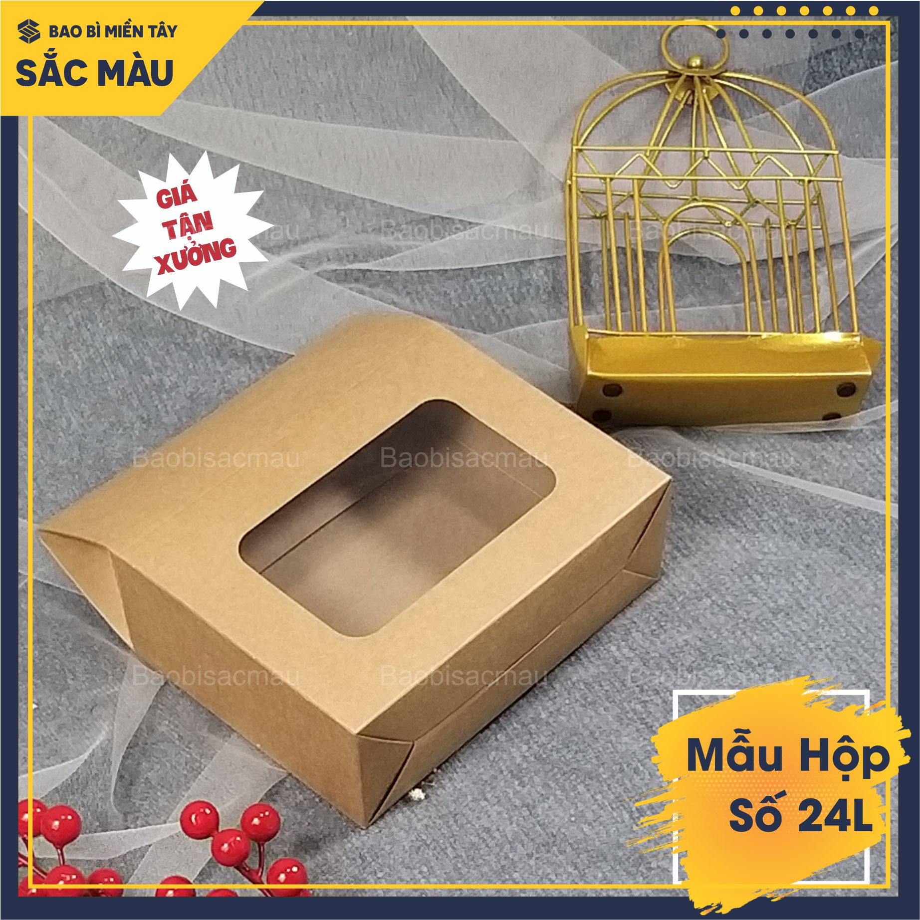 Sét 5 hộp giấy kraft đựng trái cây, quà tặng, thực phẩm ngày lễ tết, 3 kích thước tiện lợi - Mẫu hộp 24