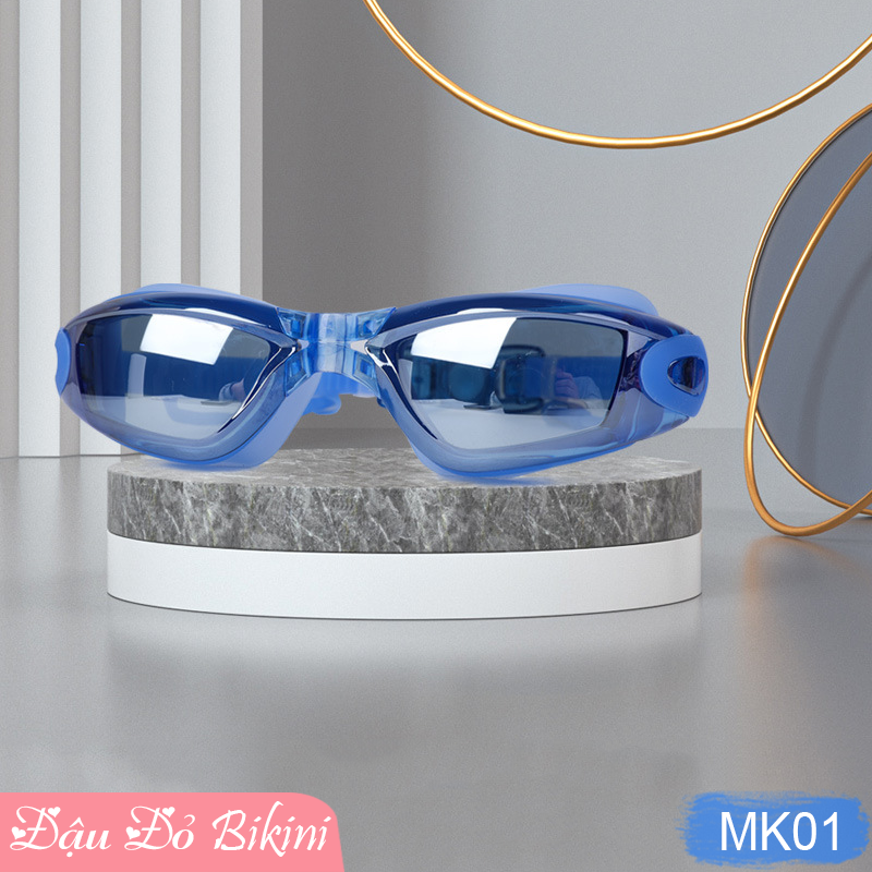 Kính bơi nam nữ &amp; trẻ em lớn tráng gương thời trang, có kèm bịt tai &amp; kẹp mũi, chống nước, chống đọng sương mờ và tia cực tím UV, dây đeo bấm điều chỉnh theo đầu | MK01