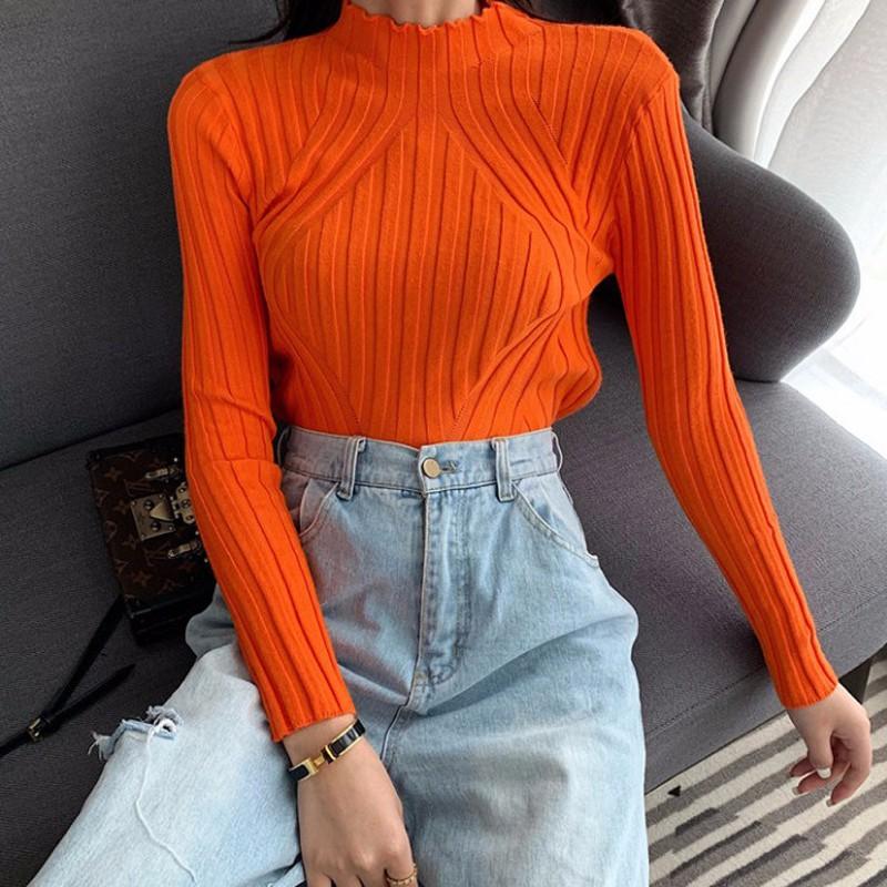 Áo Sweater dệt kim cổ lọ tay dài thiết kế ôm sát tôn dáng