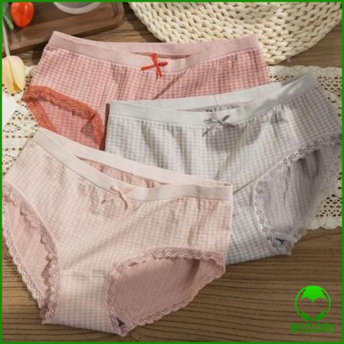 Quần lót cotton kẻ caro phối viền ren chất co dãn siêu thấm hút ôm eo viền phối ren cực xinh BH4701