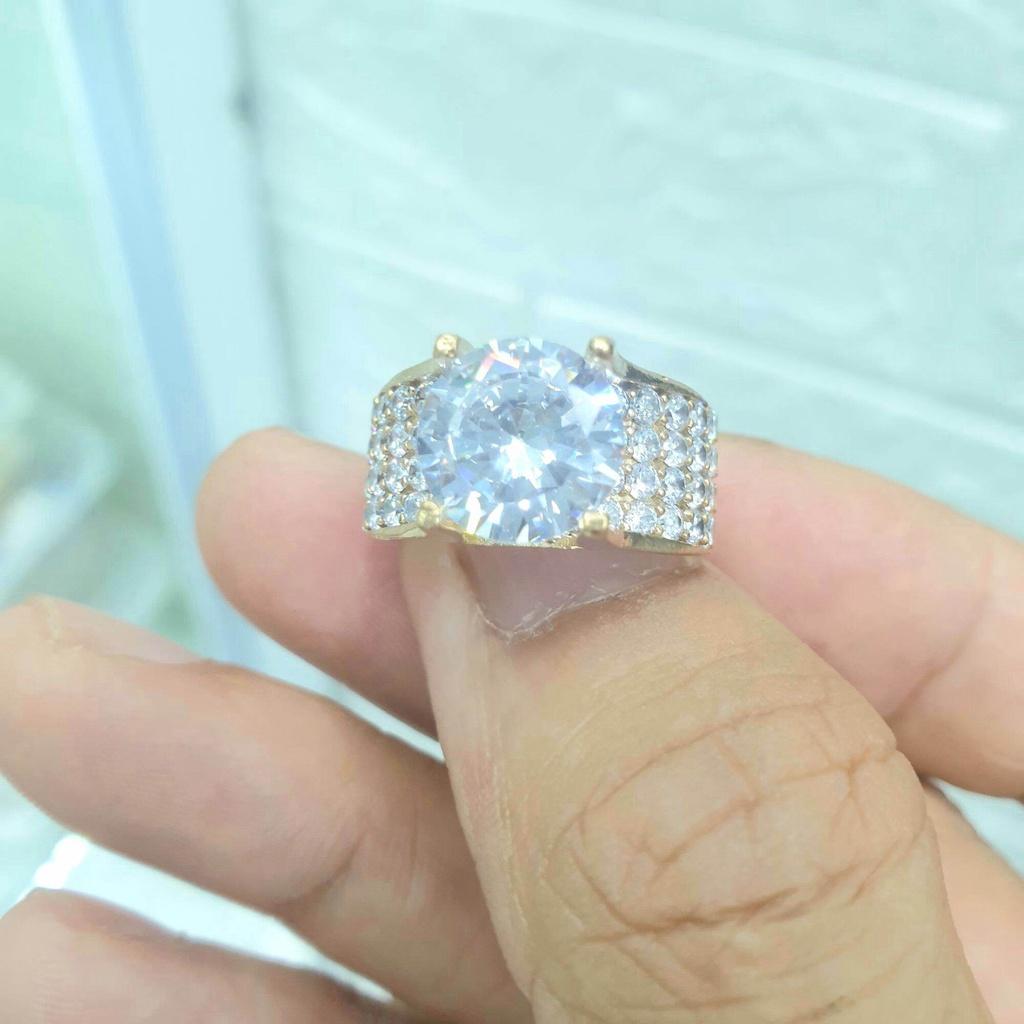 Nhẫn Kiểu Full Đá Vuông To 10MM Cao Cấp- Dùng vĩnh viễn không kiêng mồ hôi muối