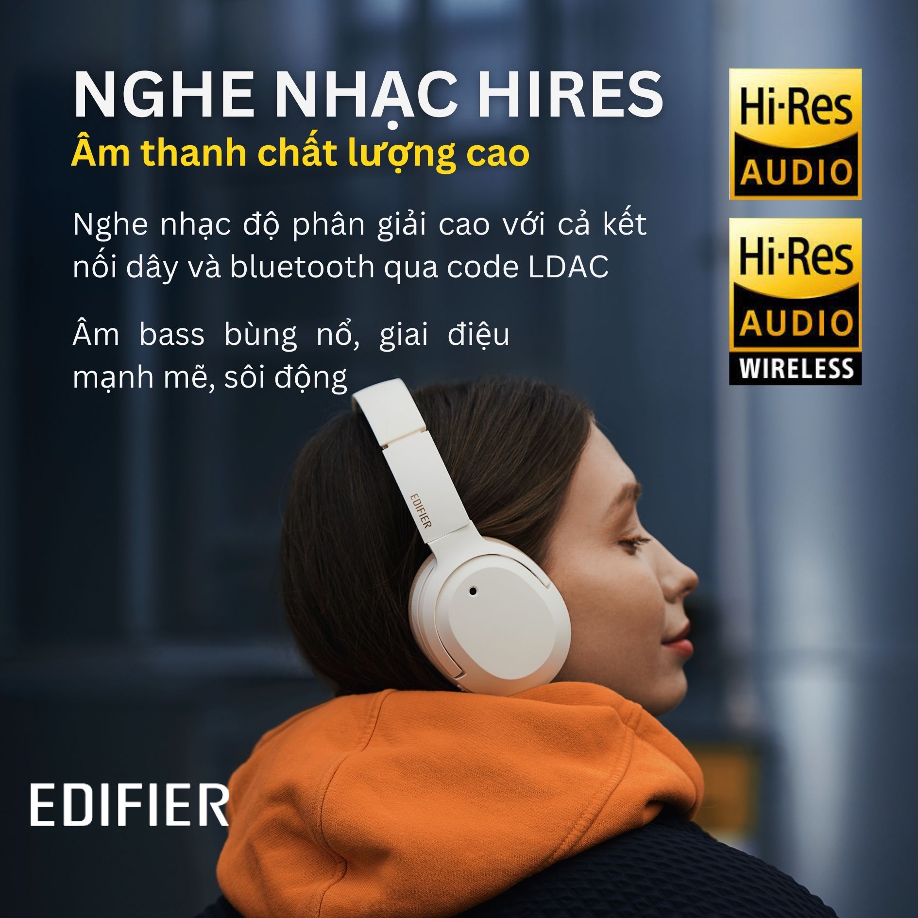 Tai nghe EDIFIER W820NB PLUS Bluetooth 5.0 | Chụp tai Chống ồn chủ động | Âm thanh chất lượng cao Hires | Chơi game - Hàng chính hãng