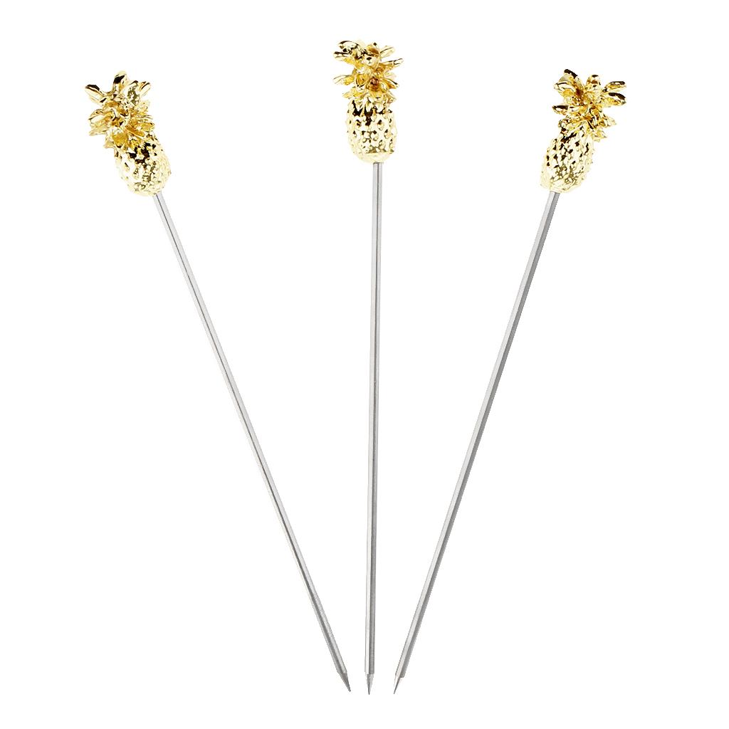 3X Stainless Steel Cocktail Picks Martini Fruit Stick For Party