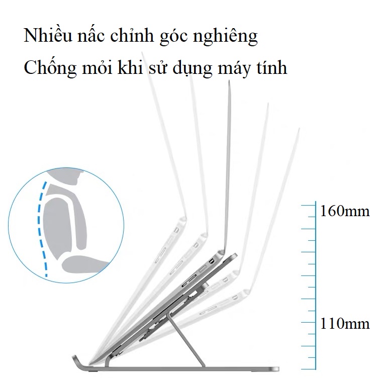 Giá đỡ laptop và máy tính bảng tablet có thể chỉnh độ cao góc nghiên gấp gọn PL1 màu xám Vu Studio - Hàng chính hãng