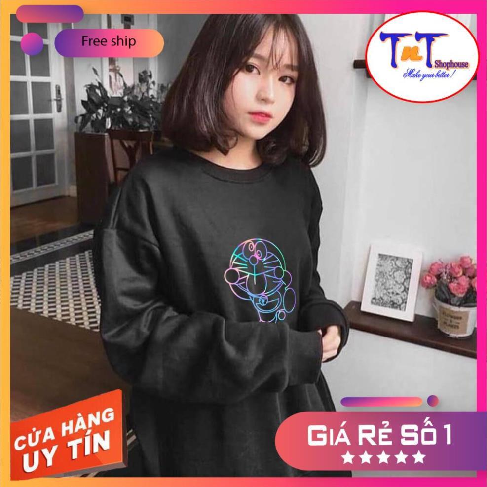 AS16 Áo Sweater Doremon Lè Lưỡi Phản Quang Áo Nỉ Dài Tay Unisex Nam Nữ, thời trang năng động