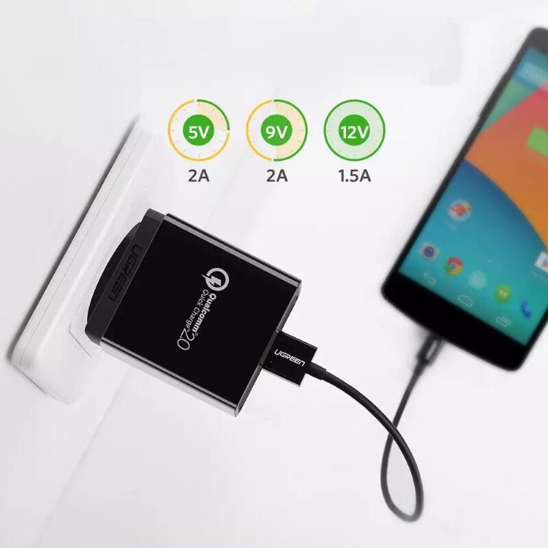 Ugreen UG40710CD122TK 18W màu Đen Củ sạc nhanh cổng USB chuẩn QC 3.0 - HÀNG CHÍNH HÃNG
