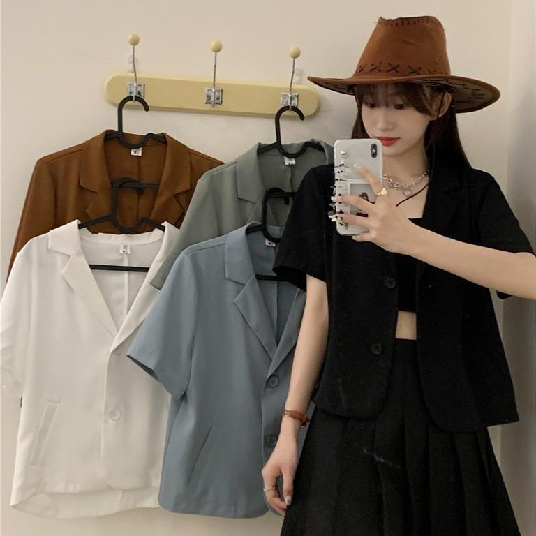 Blaze Áo Khoác Vest Form Tay Ngắn Croptop Basic Ulzzang Mùa Hè (ảnh thật ở cuối)