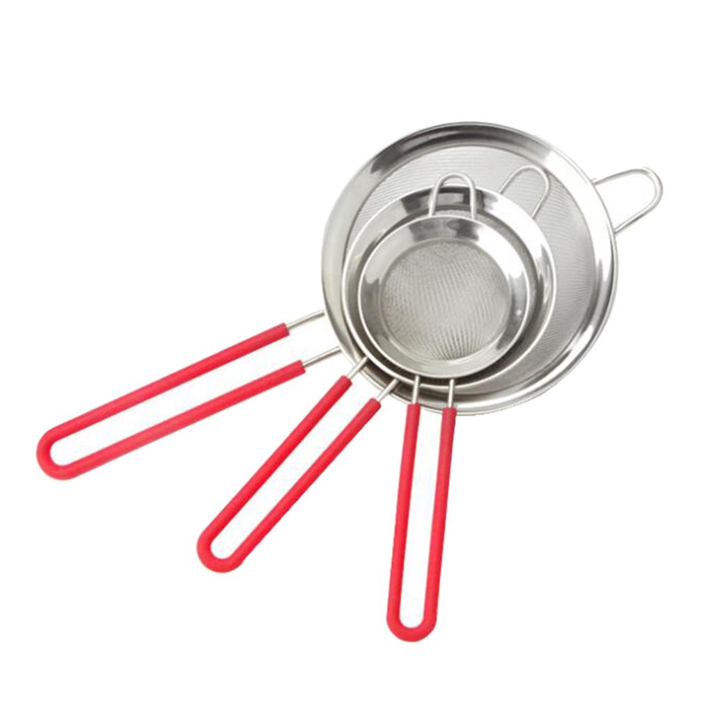 Stainless Steel Kitchen Fine Strainers Tea Fine Mesh Strainers Juice Egg Filter Sieve Colander Sets Wire Filter Mesh For Tea Coffee Food Rice Vegetable With Handle