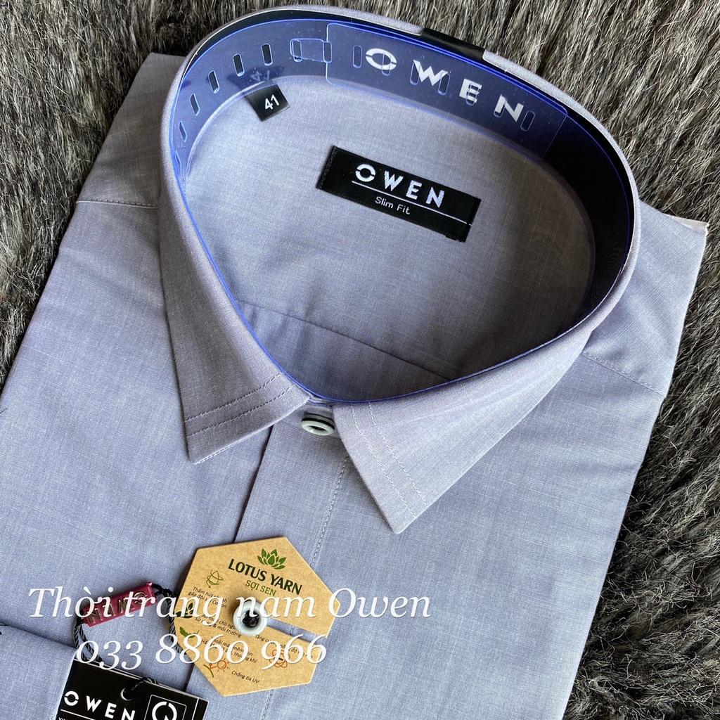 OWEN - Áo sơ mi dài tay Owen Slimfit chất sợi sen mềm mát màu xám trơn 220082