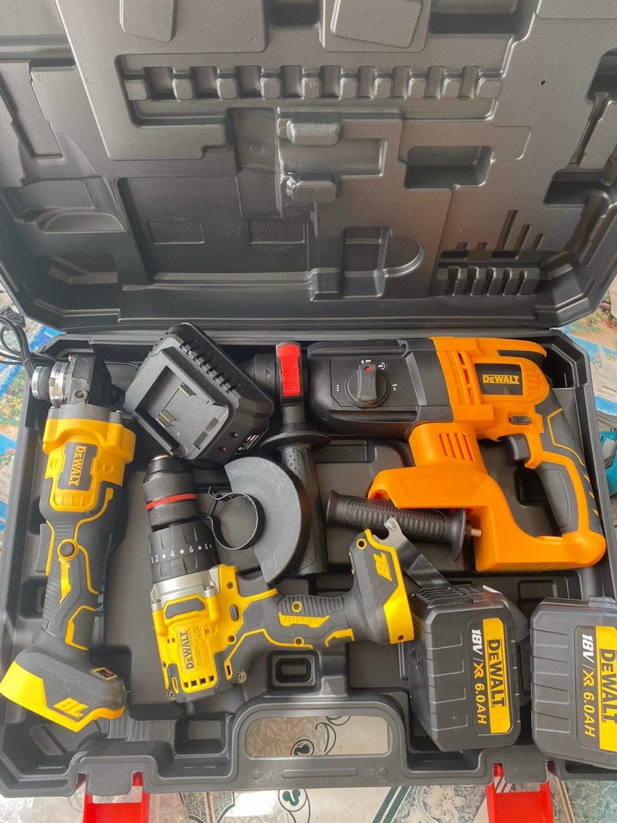 Bộ Combo Máy Khoan Đục Bê Tông, Máy Mài Và Máy Khoan Pin Dùng Pin 199V, 2 Pin 15Cell, Động Cơ Không Chổi Than, Bảo Hành 12 Tháng