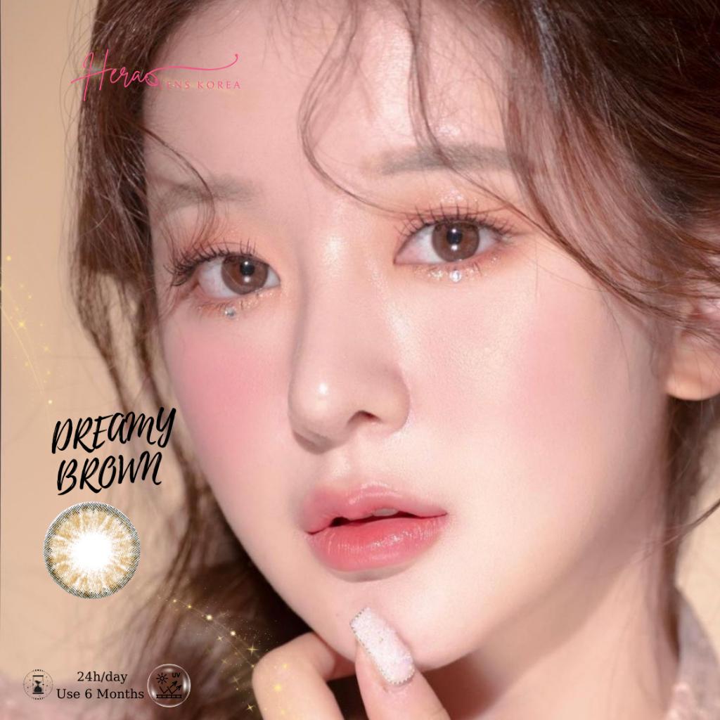 Kính Áp Tròng Hera Nâu Mơ Màng 0 - 6 Độ DREAMY BROWN Nhập Khẩu Hàn Quốc Lens Cận 6 Tháng