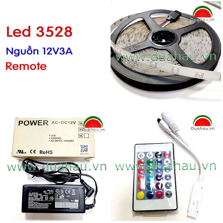 Combo 6 - 5m Led dây 3528 + Nguồn 12V3A + Remote