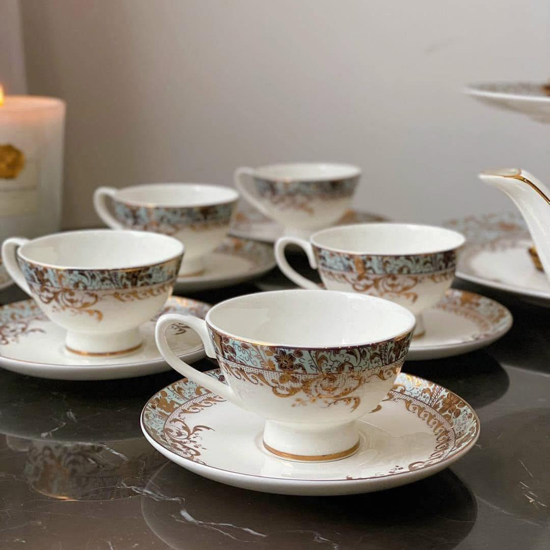 Bộ Trà Sứ Xanh Ngọc Dây Vàng Imperial Hàng chính hãng