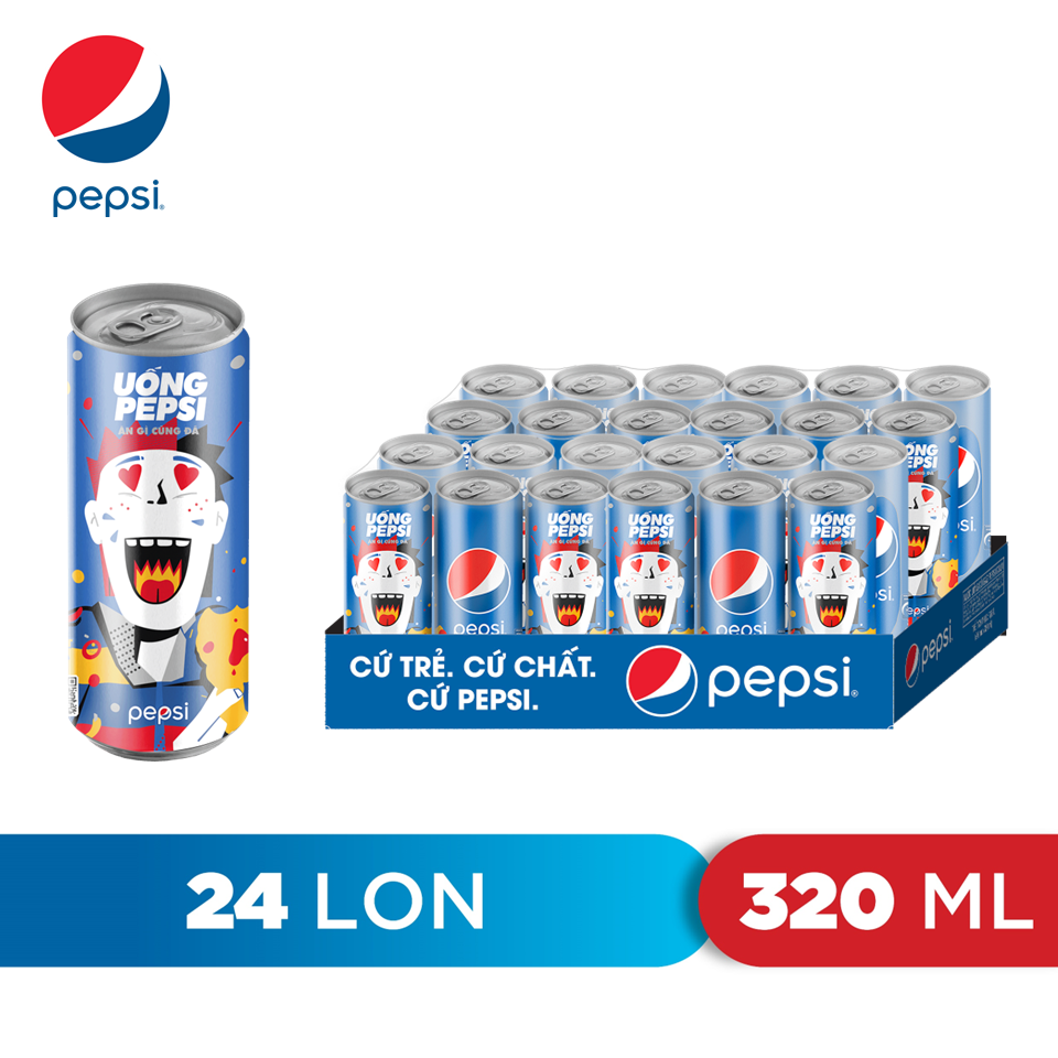 Thùng 24 Lon Nước Ngọt Có Gaz Pepsi lon xanh (320ml/lon)