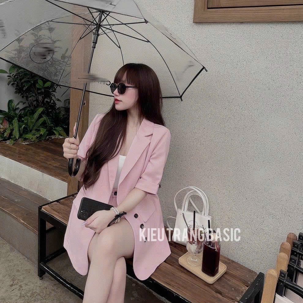 ÁO KHOÁC BLAZER / VEST NỮ PASTEL TAY LỬNG RỘNG SUÔNG TRƠN + QUẦN NGẮN GIẢ VÁY LƯNG CAO ỐNG RỘNG SHORTS + ÁO DÂY CROPTOP ĐI TIỆC ĐI LÀM CÔNG SỞ ĐI CHƠI DẠO PHỐ