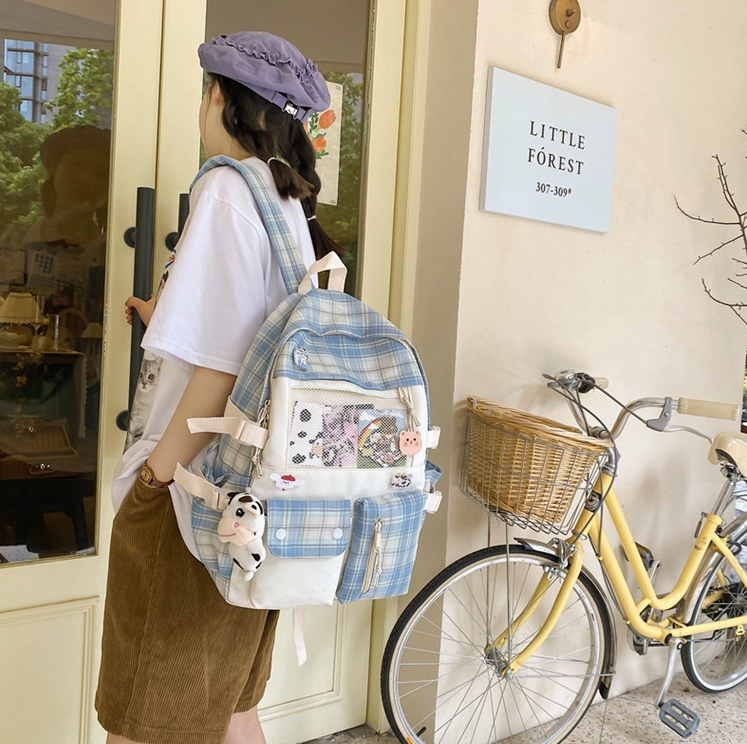 Cặp sách học sinh đi học đi chơi, Balo thời trang ulzzang Hàn Quốc đẹp vải CARO LƯỚI màu xinh giá rẻ