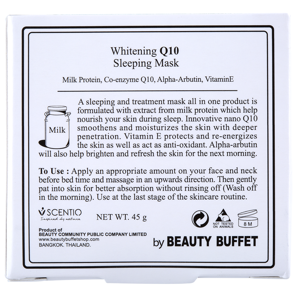 Mặt nạ ngủ dưỡng trắng và trẻ hóa da Whitening Q10 Scentio Milk Plus 4.5g