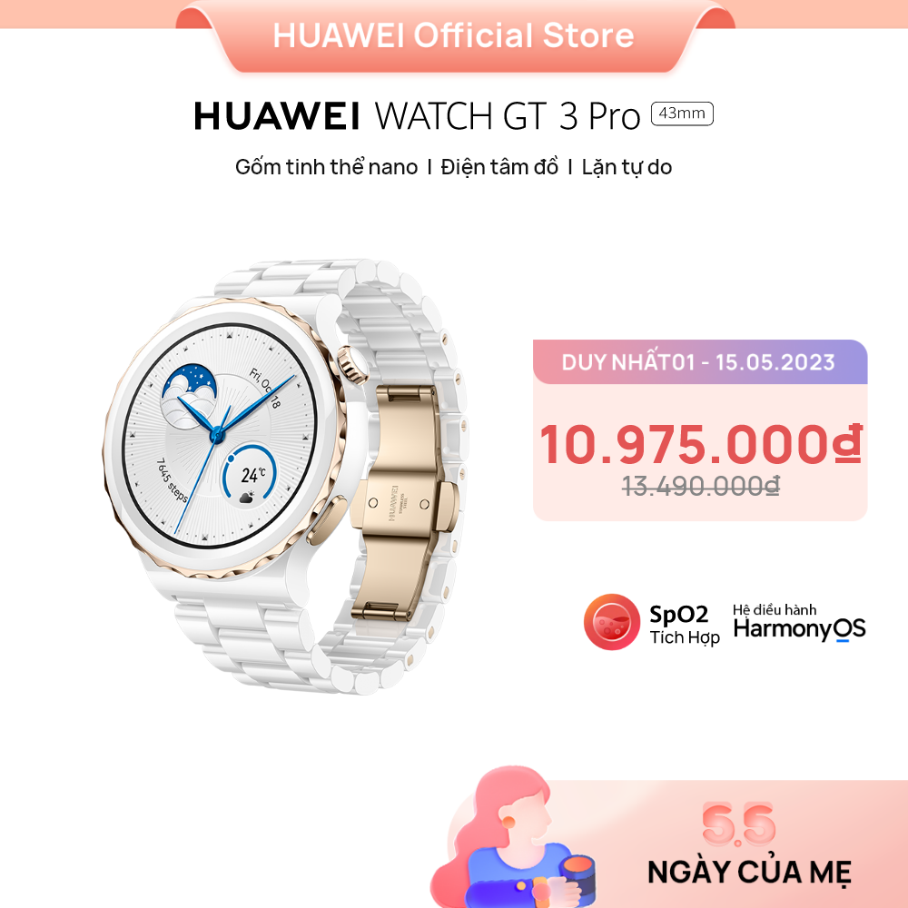 Đồng Hồ Thông Minh HUAWEI WATCH GT 3 Pro | Gốm tinh thể nano | Điện tâm đồ | Lặn tự do | Hàng Chính Hãng