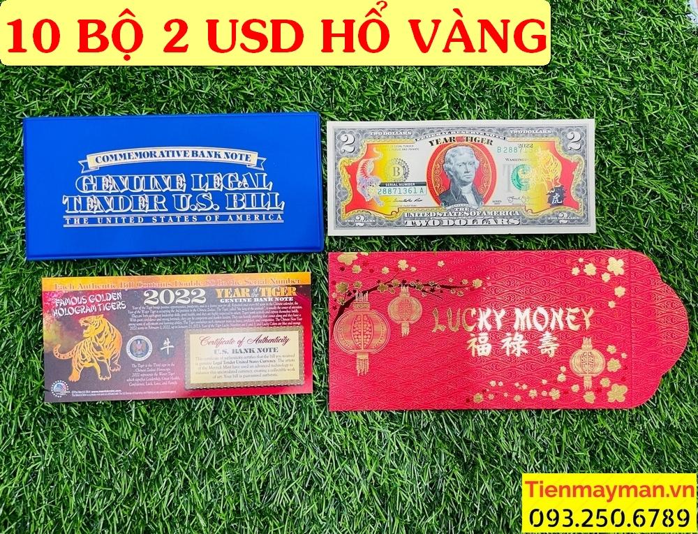 [10 SÉT] Tiền Lì Xì Hình Con Hổ ( Cọp) 2 USD Mạ Vàng Là linh vật của năm 2022.