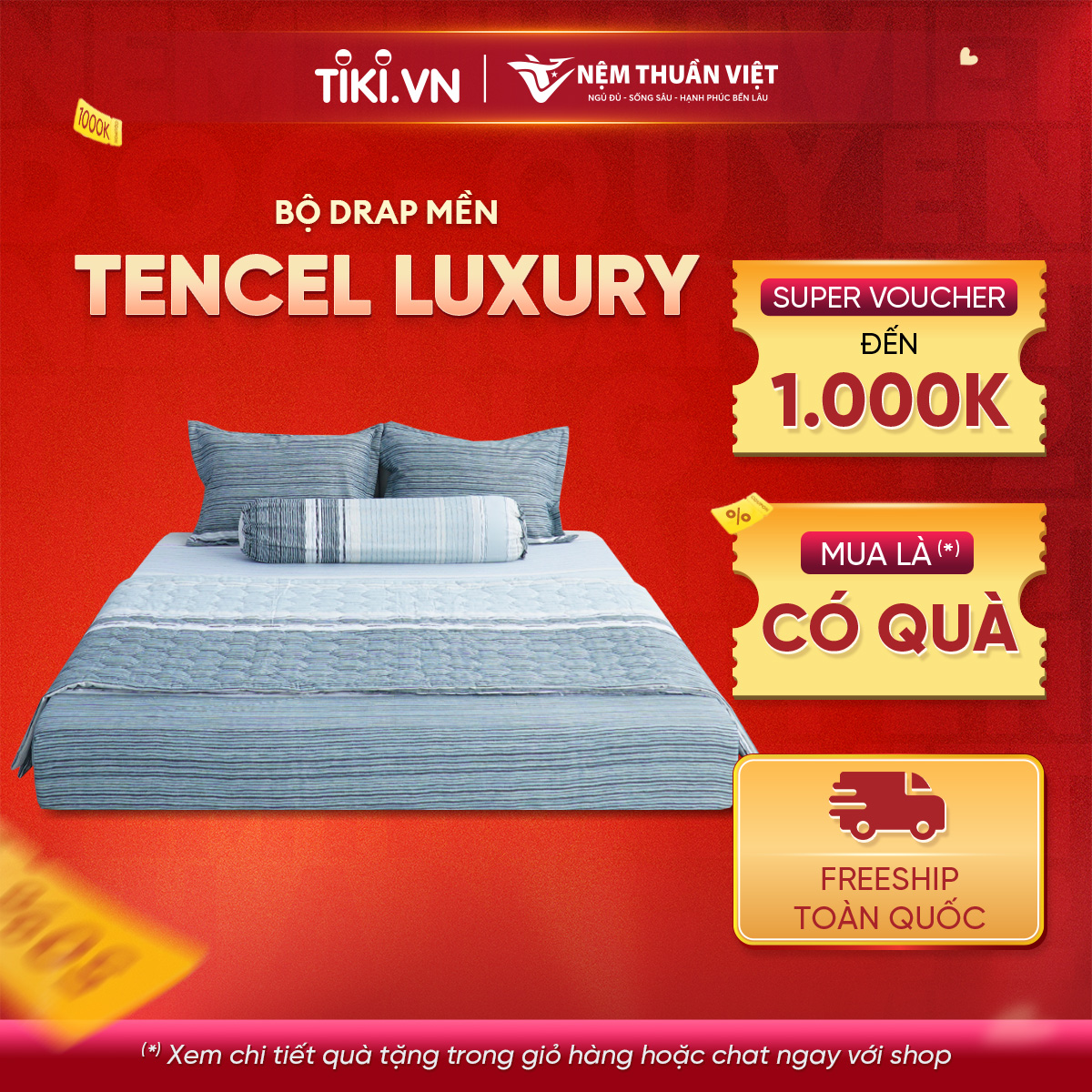 Bộ Chăn Ga Gối Tencel Luxury Thuần Việt – Họa Tiết Kẻ 01