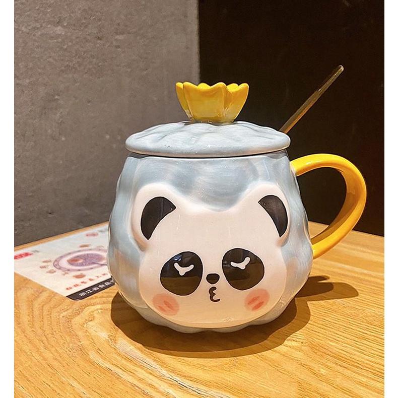 Cốc Sứ Gấu Trúc Panda Dễ Thương Làm Quà Tặng Có Nắp Và Thìa Cafe