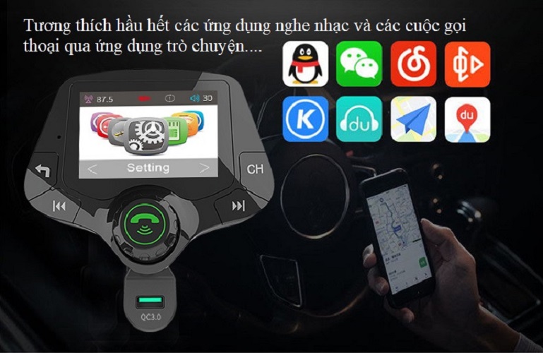 Bộ phát nhạc trên ô tô cao cấp có Bluetooth V24 ( Hỗ trợ sạc nhanh, khe cắm thẻ nhớ )