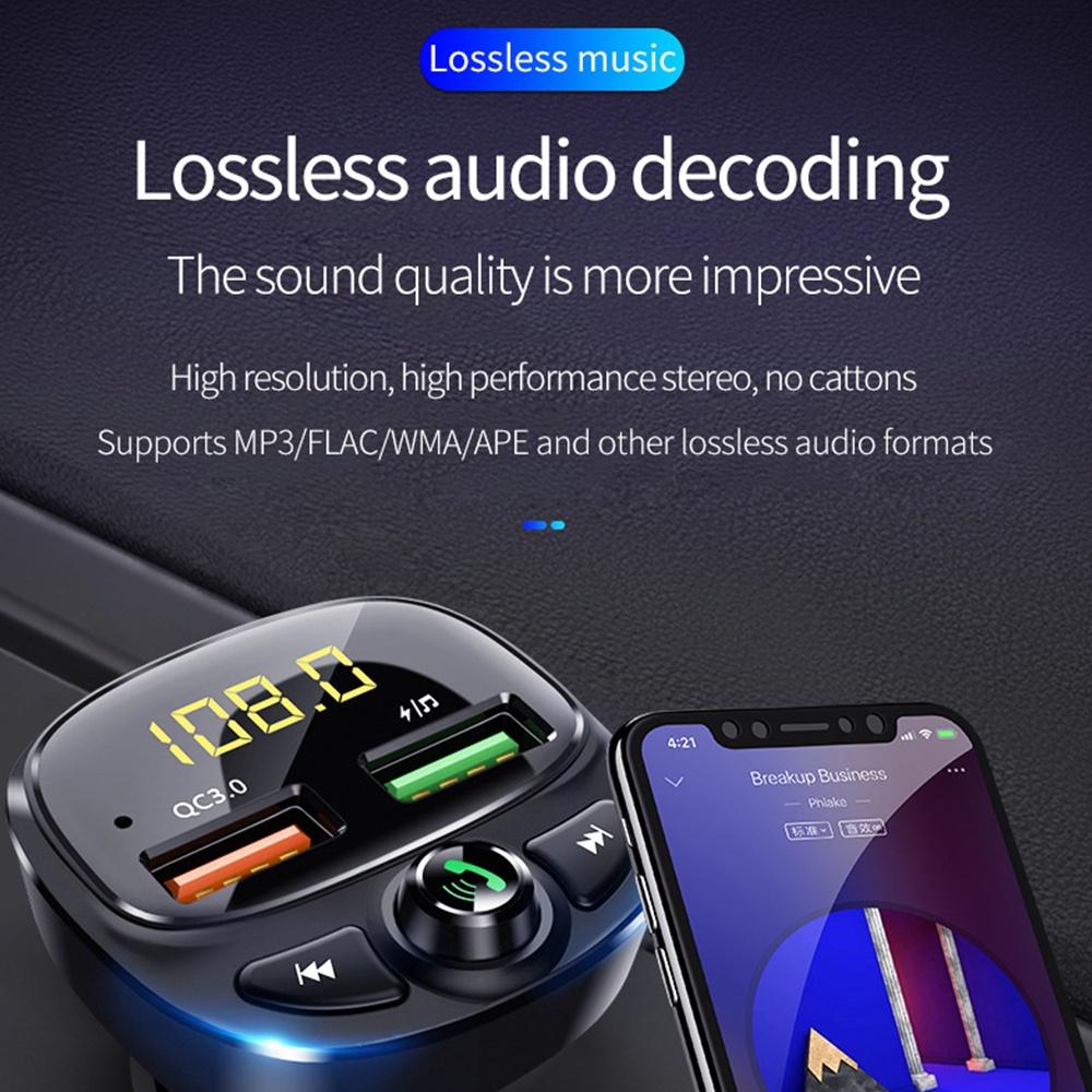 Tẩu sạc hai cổng USB Bluetooth 5.0 QC 3.0 TF cho xe hơi
