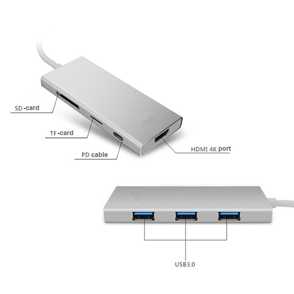 7 in 1 Type C to HDMI Hub Charging Card Reader USB 3.0 SD TF Adapter