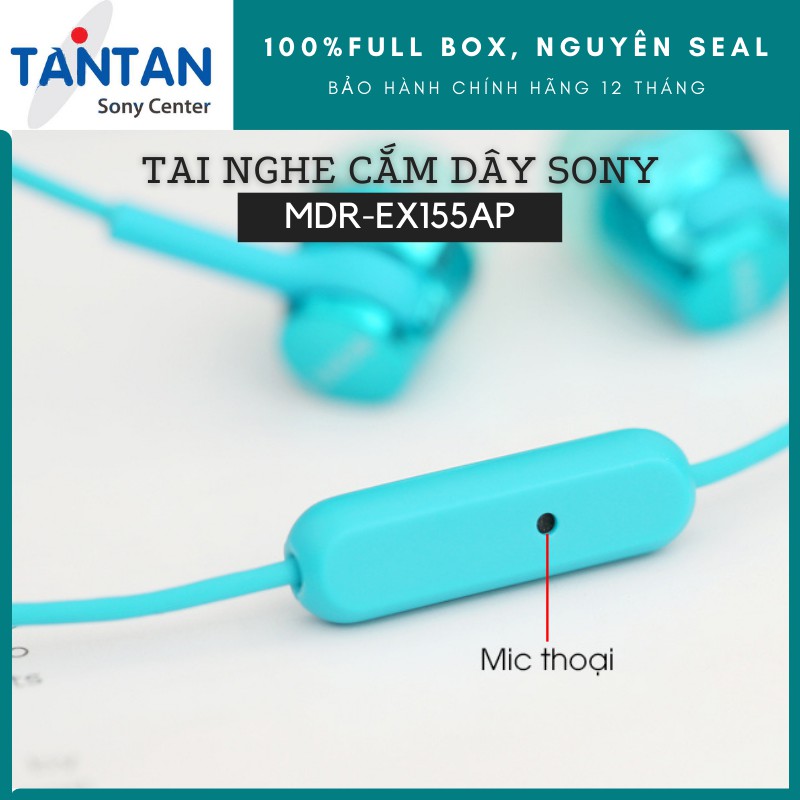 Tai nghe NHÉT TAI Sony MDR-EX155AP | FREESHIP | Loa Dynamic 9mm - Đeo thoải mái - Dải âm tần cao - Độ nhạy 103dB/mW | Hàng Chính Hãng