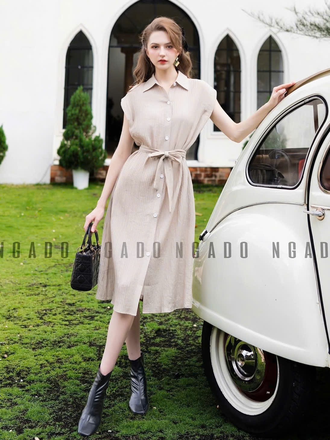 Đầm nude cột eo NGADO , đầm kiểu , đầm Nữ , đầm côgn sở, dự tiệc