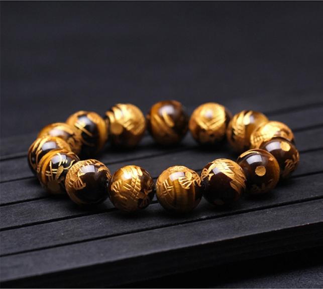 vòng tay đá mắt hổ chạm rồng 12mm vip