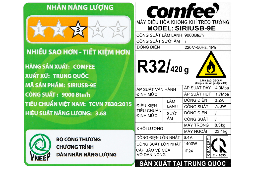 Máy lạnh Comfee 1 HP SIRIUSB-9E - Hàng Chính Hãng(Giao Toàn Quốc)