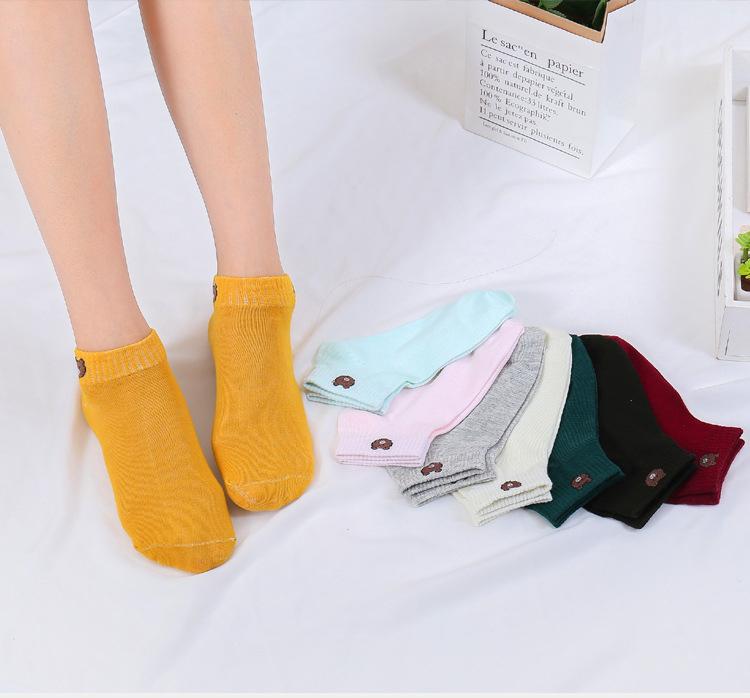 Vớ nữ cổ thấp thêu hình gấu dễ thương - Combo 10 đôi