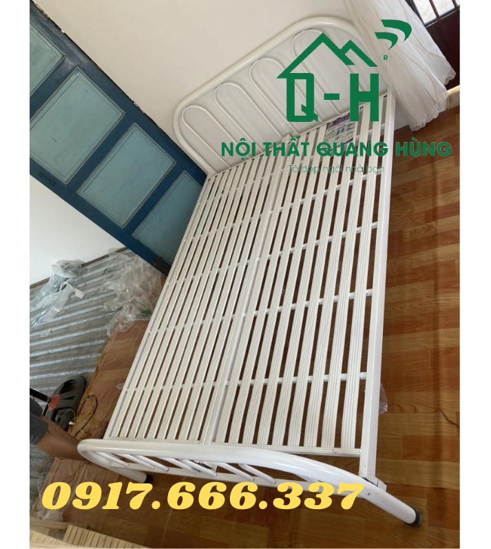 GIƯỜNG SẮT ÓNG TRÒN BI TRẮNG 1M4X2M DÀNH CHO GIA ĐÌNH