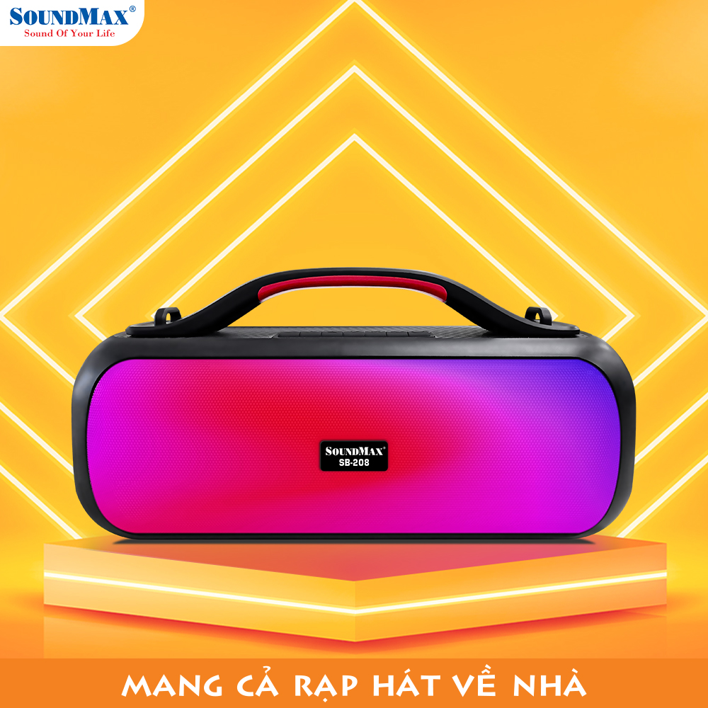 Loa di động bluetooth SoundMax SB-208 | Portable Bluetooth Speaker SoundMax SB208 | LED RGB, Hỗ trợ USB AUX, Thời lượng pin 5 giờ, Công suất 30W - Hàng Chính Hãng
