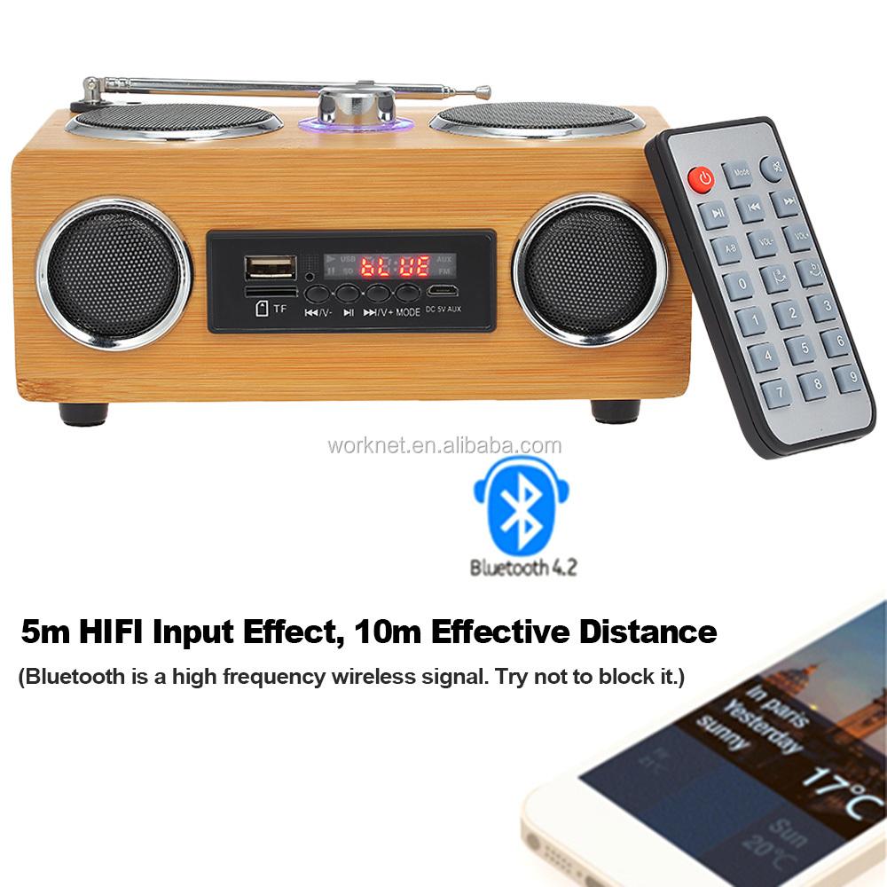 Đài phát thanh đa chức năng Gỗ di động Retro Deep Bass Loa không dây Bass Bass Loa Subwofer với TF USB 1800mAh Màu pin lớn: Gỗ bằng gỗ