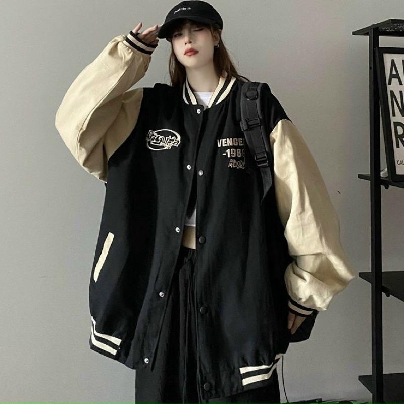 Áo khoác bomber bóng chày thêu chữ kaki da lộn 2 lớp unisex ulzzang nam nữ ak897