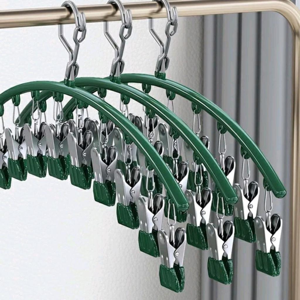Móc Treo Đồ Lót, Tất, Quần Áo Trẻ Nhỏ Có Khóa Chống Gió,10 Móc Kẹp Bằng Inox Sơn Tĩnh Điện Cứng Cáp