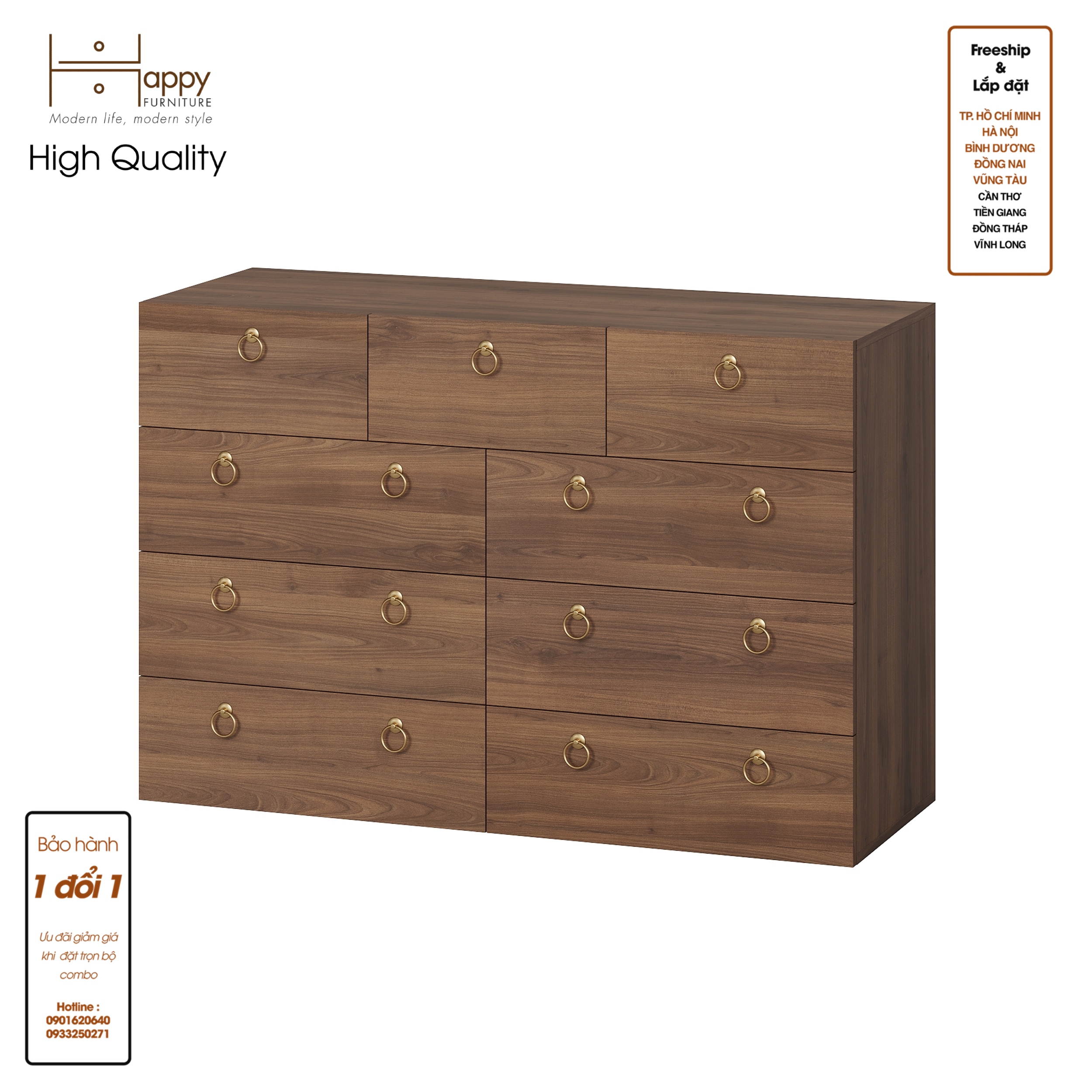 [Happy Home Furniture] WESLEY, Tủ đựng đồ 9 ngăn kéo ,  120cm x 45cm x 80cm ( DxRxC), THK_045