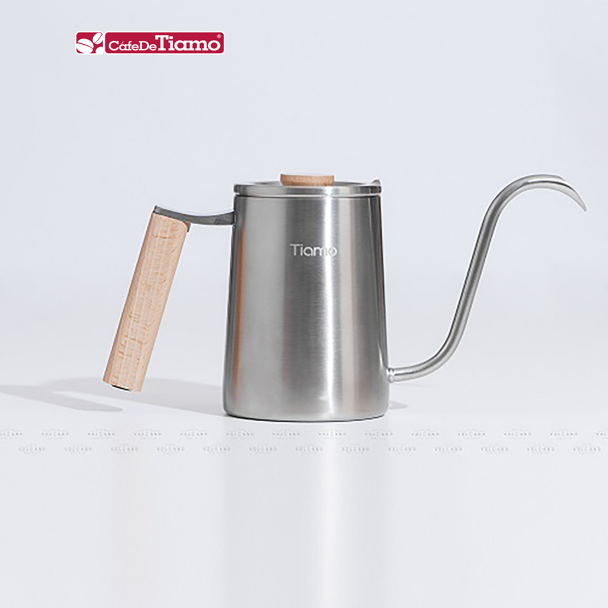 Ấm rót inox 304 tay cầm gỗ vuông pha cà phê tiện lợi Tiamo 600ml