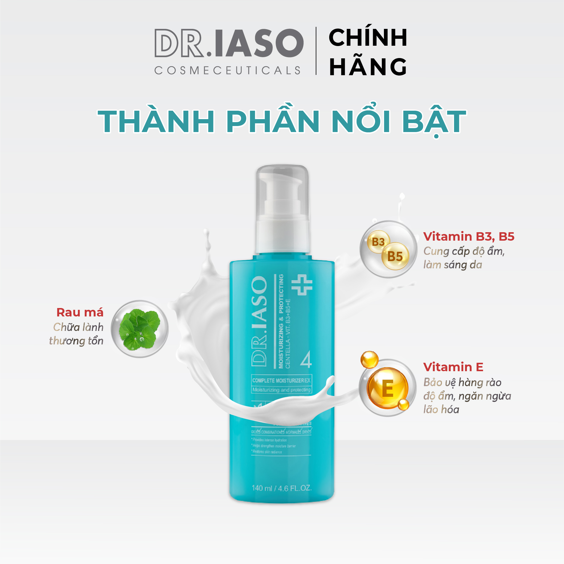 D37 Sữa dưỡng ẩm sáng da Dr IASO Complete Moisturizer 140ml