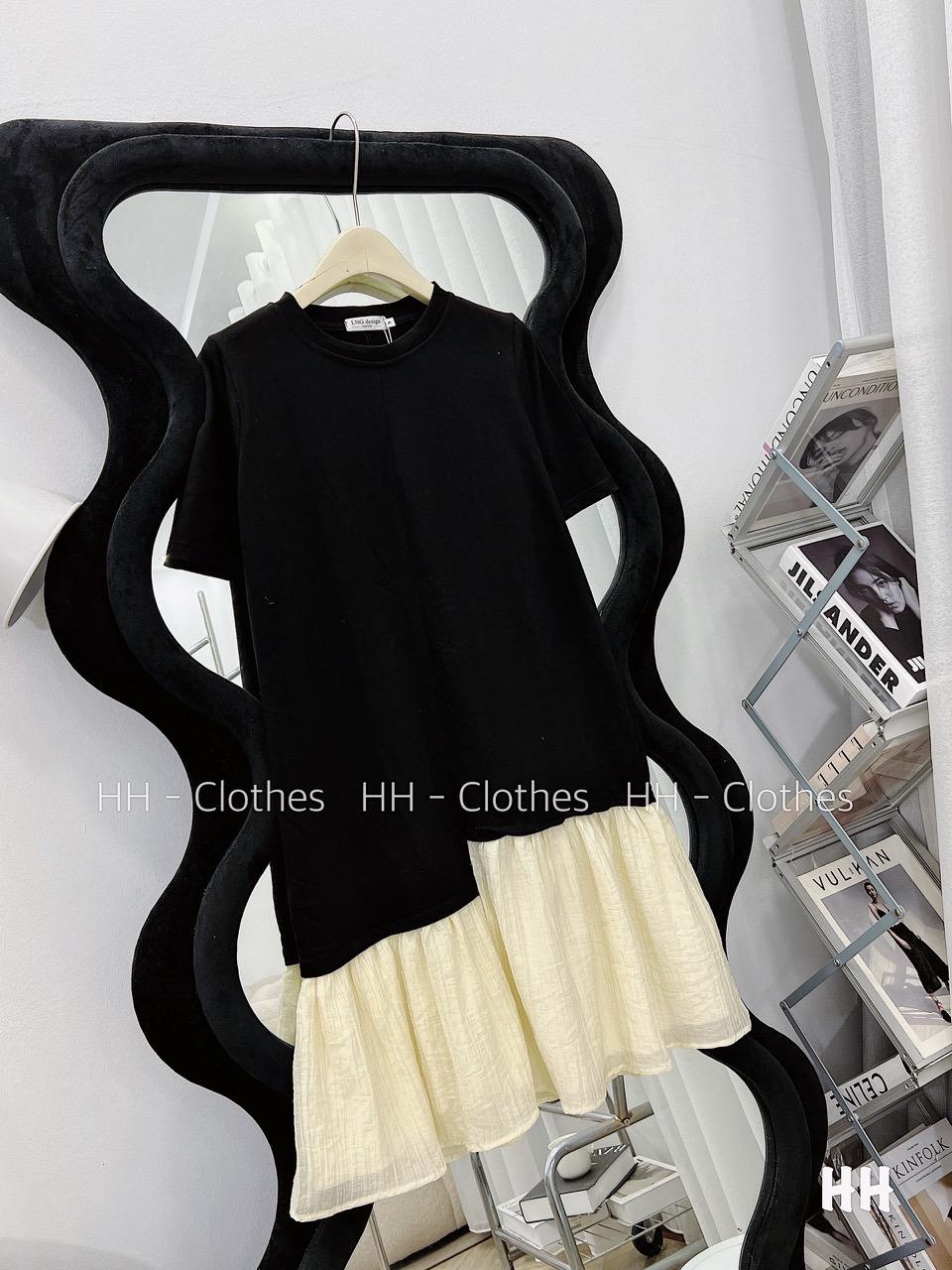 VÁY ĐI CHƠI, VÁY BABYDOLL, VÁY SUÔNG, VÁY THUN ĐEN TAY NGẮN PHA TƠ CỰC HOT
