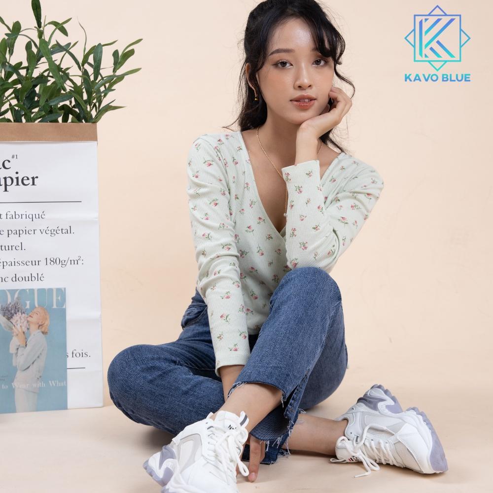 Quần Bò Nữ Ống Đứng KAVO BLUE Xẻ Gấu Cạp Cao Co Giãn 4 Chiều LY 511-05