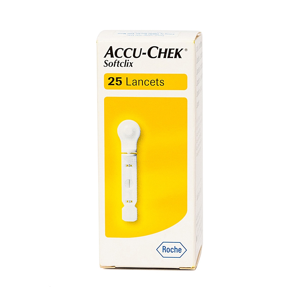 Trọn bộ sản phẩm máy đo đường huyết Accu Chek Instant gồm máy, bút thử, 25 que test và 25 kim (mmol/L)