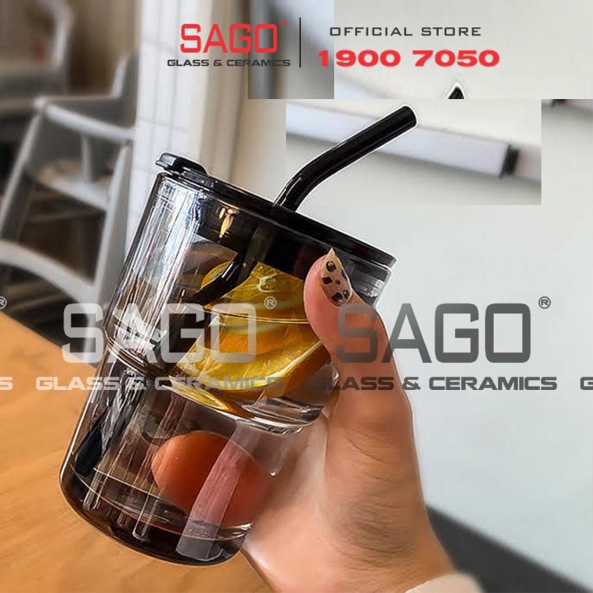 Ly Thủy Tinh Hai Tầng INS Water Cup 400ml Có Nắp | Tùy Chọn Có Bao Da và Óng Hút Thủy Tinh