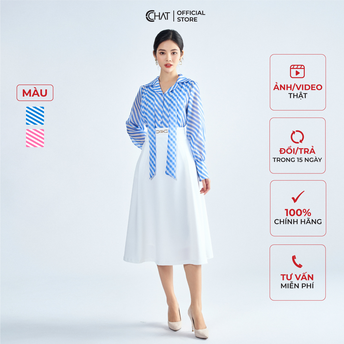 Áo Sơ Mi Nữ  Cổ Ve Họa Tiết Suông Chất Voan Cao Cấp Mềm Mịn 13SDV5002ST